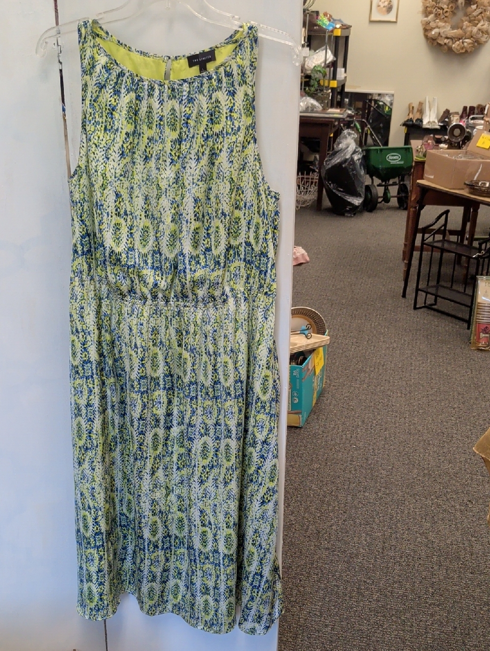 The Limited Blue and Lime Green Printed Sleeveless Dress